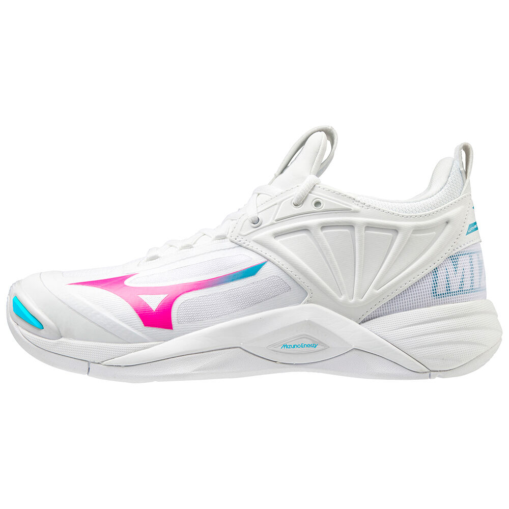 Sapatilhas Voleibol Mizuno Wave Momentum 2 - Mulher - Branco/Rosa/Azuis Turquesa - TJNAY1763